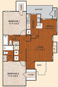 B1 - Horizon - Two Bedroom / Two Bath - 950 Sq. Ft.*